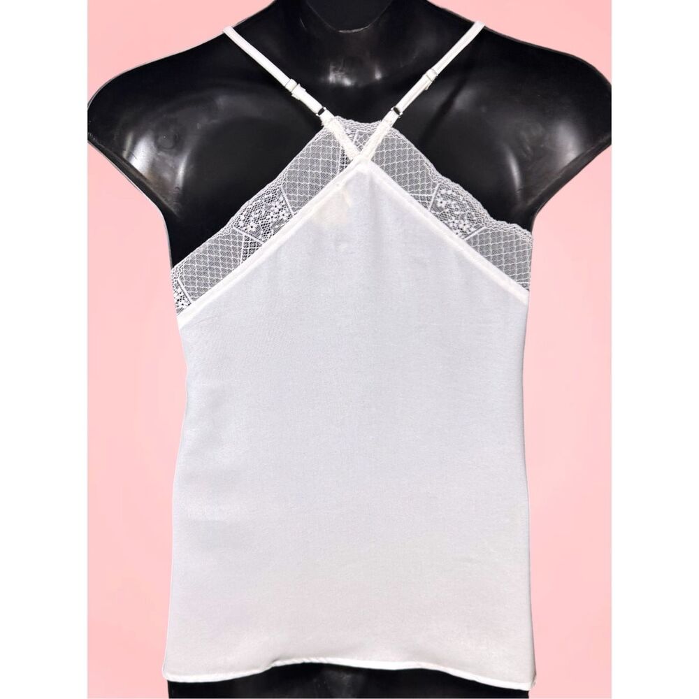 BiBi White Lace Trim Cami Tank Top Racerback Layering Basic Camisole NWT - Picture 11 of 14